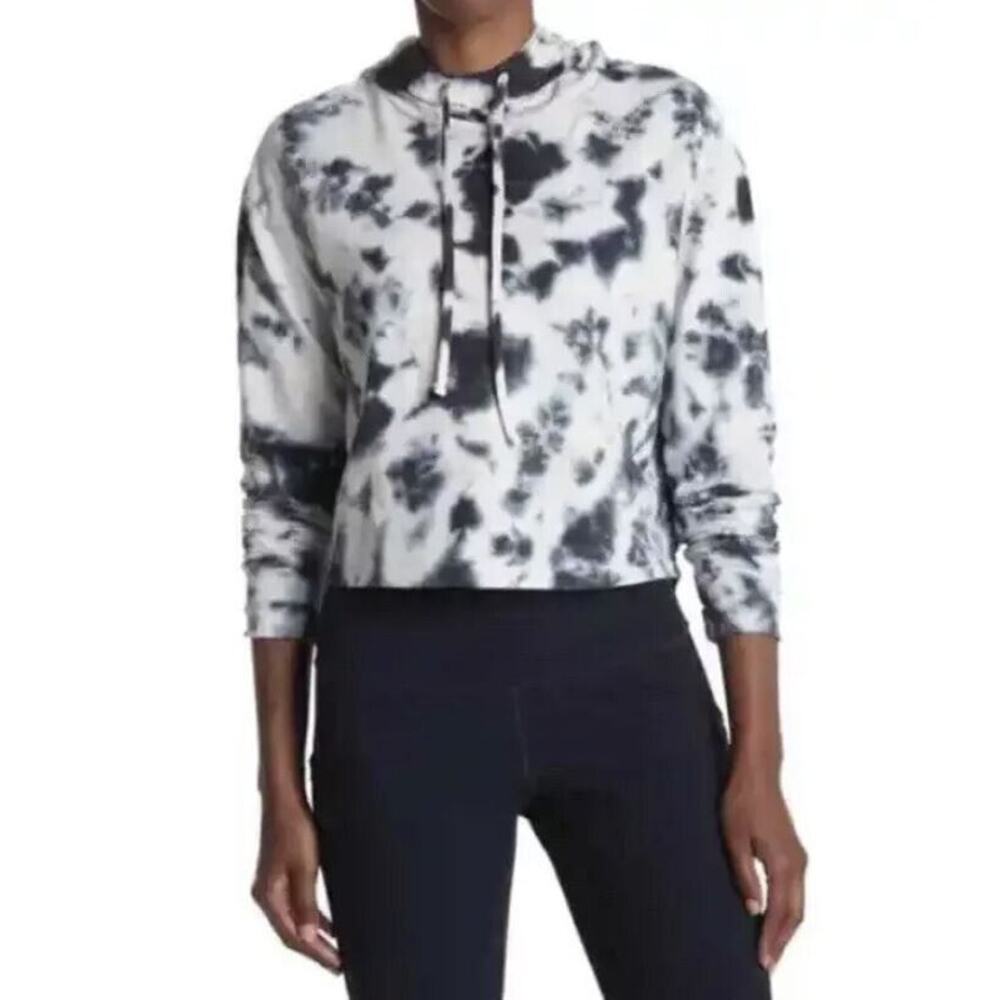 Z by Zella Women's Cropped Long Sleeve Tie Dye‎ Hoodie in Black/Blue XS MSRP $30